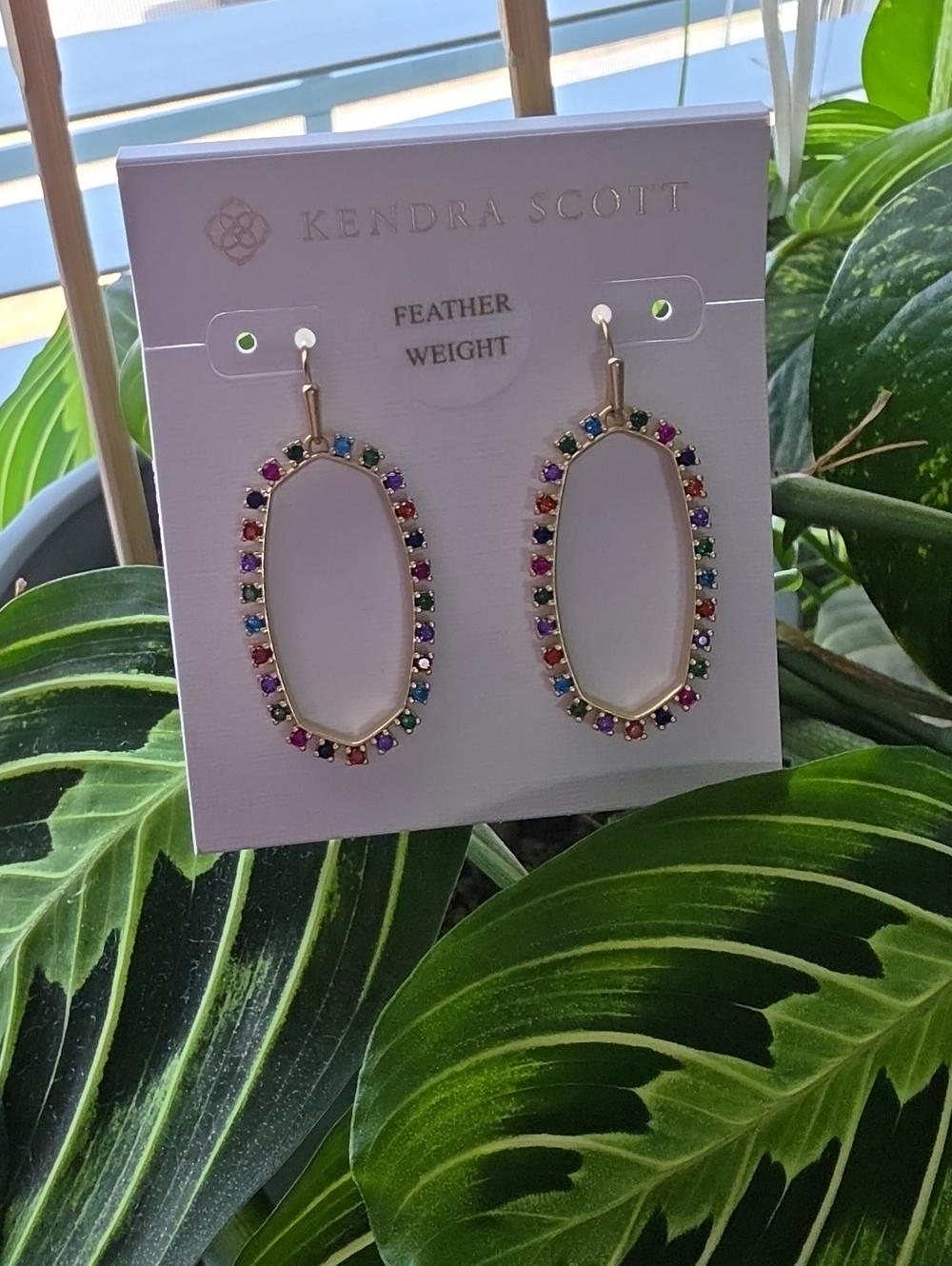 Kendra Scott Gold Oval Drop Earrings with Rainbow Stones